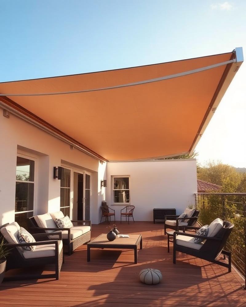Toldo retrátil sobre terraço residencial